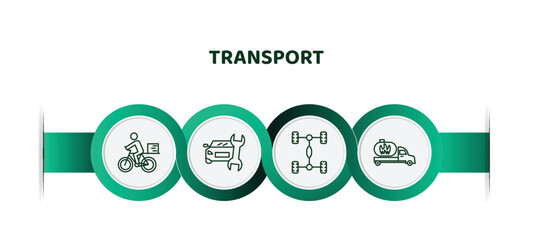 Poster - editable thin line icons with infographic template. infographic for transport concept. included delivery bike, car repair, chassis, gas truck icons.