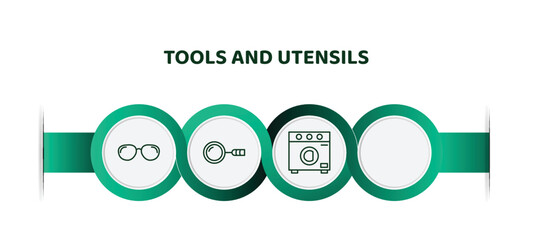 Poster - editable thin line icons with infographic template. infographic for tools and utensils concept. included optical, tattoo, magnifier, top load washer icons.