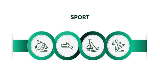 editable thin line icons with infographic template. infographic for sport concept. included sumo, snowmobile sport, unicycling hockey, kung fu icons.