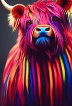 Neon Rainbow Hipster Spiritual Highland Cow