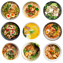 Collection Of Asian Noodle Ramen Bowls Isolated