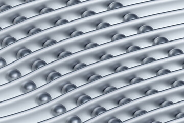 Poster - Abstract background. Wavy lines with beads. Silver beads between lines. Abstract silver background. Volumetric background. Stylish decorations. Three-dimensional balls and wavy lines. 3d image