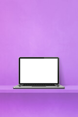 Wall Mural - Laptop computer on purple shelf. Vertical background