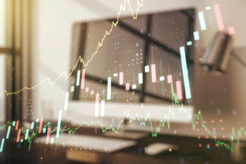 Poster - Abstract creative financial graph on modern laptop background, forex and investment concept. Multiexposure
