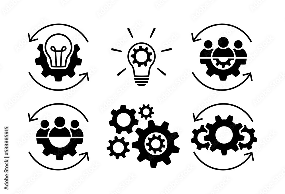 Vektor Process icons. Teamwork and creative icon set. Team and gear ...