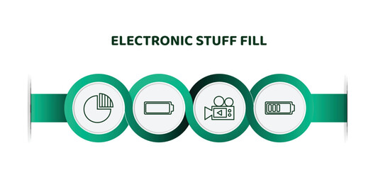 Poster - editable thin line icons with infographic template. infographic for electronic stuff fill concept. included quarter, empty battery, video camera, half battery icons.