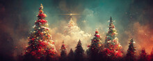 Abstract Fantasy Festive Christmas Tree Background Header Wallpaper Background 3d Illustration.