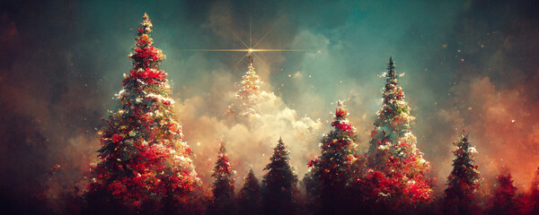 abstract fantasy festive christmas tree background header wallpaper background 3d illustration.