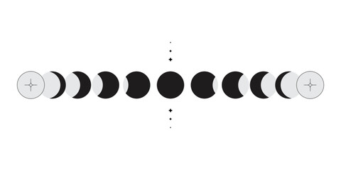 Wall Mural - Moon phases scheme sphere shadow cycle astronomy icon set. Vector Illustration background