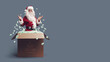 Happy Santa Claus in a delivery box