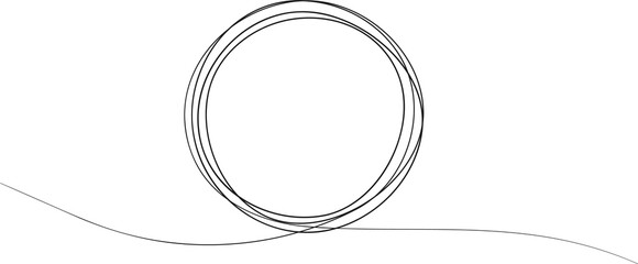 Wall Mural - continuous one line drawing of black circle. round frame sketch outline on white background. doodle 