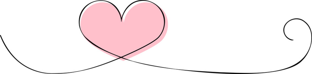 Wall Mural - hand drawn doodle heart art banner. abstract love symbol. continuous seamless line art drawing