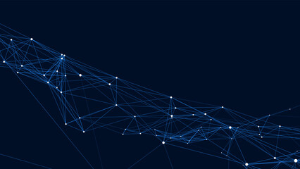 Wall Mural - Distribution of triangular figures in space. 3d illustration of a futuristic network. Structure of network connections, connecting dots and lines. Abstract science background.