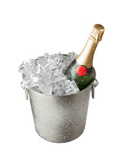 Canvas Print - Champagne bottle in bucket isolated on white background