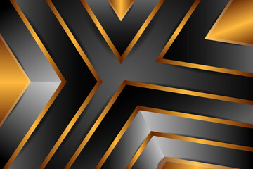 Poster - Luxury grey background with golden  gradient colors. Vector illustration. Upholstery background. Vector color abstract geometric banner with gold triangle shapes.