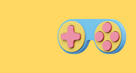 Poster - Minimalistic console game controller. Multicolored icon on yellow background with space for text. 3D rendering.