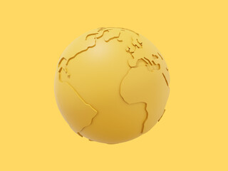 Poster - Globe Earth. Minimalist cartoon. Yellow icon on yellow background. 3D rendering.