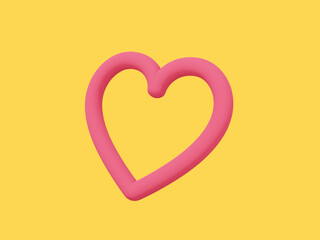 Poster - Toy heart. Red mono color. Symbol of love. On a solid yellow background. Bottom view. 3d rendering.