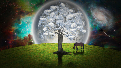 Poster - Horse in surreal landscape