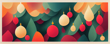 Bunter Weihnachtshintergrund Mit Tannen Und Weihnachtskugeln Banner, Illustration