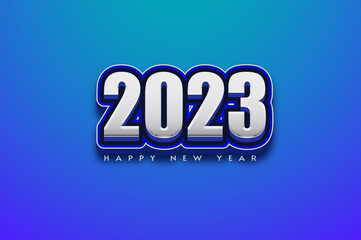 Wall Mural - happy new year 2023 with bold numbers on blue background