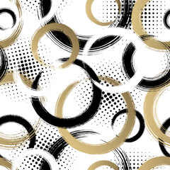 Wall Mural - Abstract circle seamless pattern. Repeating gold grunge backdrop. Random circles. Background golden round. Geometric texture. Repeated graphic patern. Repeat design for prints. Vector illustration