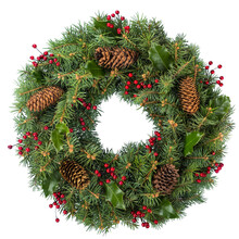 Christmas Decorative Wreath Of Holly, Ivy, Mistletoe, Cedar And Leyland Leaf Sprigs