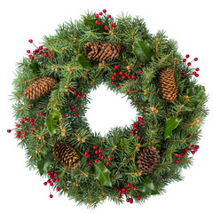 Wall Mural - christmas decorative wreath of holly, ivy, mistletoe, cedar and leyland leaf sprigs
