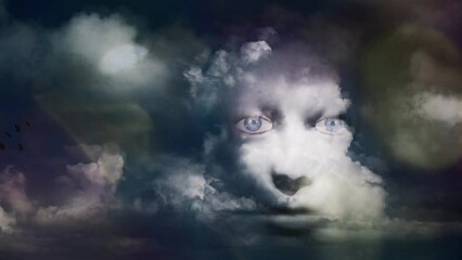 Wall Mural - mystic woman's face in the cloudy sky