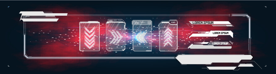 Wall Mural - Sci Fi modern user interface elements. futuristic abstract HUD frame screen, button, loading, text isolated on black background. GUI elements for game. Data information infographic. Vector