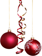 Red Christmas Baubles With Ribbon With Copy Space