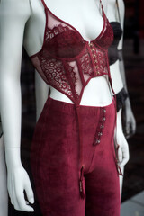 Wall Mural - Closeup of red underwear on mannequin  in a fashion store showroom