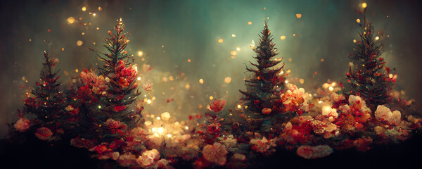 Wall Mural - abstract fantasy festive christmas tree background header wallpaper background 3d illustration.