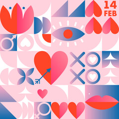 valentines day seamless pattern template.romantic vector wallpaper in bauhaus style with geometric e