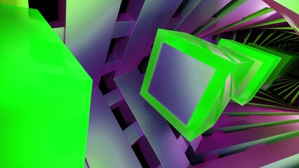 Aufkleber - 3D tunnel with moving streams of squares. Design. Colorful 3d squares pass through stream of square frames. Squares move in stream of square frames on background of surreal tunnel
