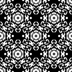 Poster - Oriental ornament seamless pattern. Vintage wallpaper, lace vector pattern. Black and white. Vector illustration. For fabric, tile, wallpaper or packaging.
