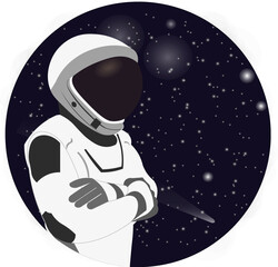Wall Mural - space astronaut in new space suit in a front of space round background. elements of this vector illu