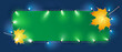 Blanko Reklame Schild in grün beleuchtet mit Lichterkette 
Herbst Reklame Hintergrund, 
Vektor Illustration isoliert auf weißem Hintergrund
