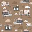 Cute childish seamless pattern with cars, trucks. Boys trendy print. Vector hand drawn illustration.