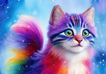 Cute Kitten In Snow, Multicolor