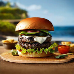 Cheeseburger burger close up. Ai generated content 