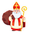 Cute Saint Nicholas or Sinterklaas with big bag. Happy Saint Nicholas Day. Cute cartoon character. 
