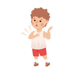 Sticker - Puzzled Little Boy with Question Mark Scratching His Head Wondering Vector Illustration