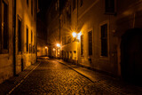 Fototapeta Uliczki - Night view of an alley in the center of Prague, Czech Republic
