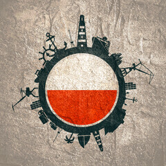 Wall Mural - Circle with sea shipping and travel relative silhouettes. Objects located around the circle. Industrial design background. Flag of Poland