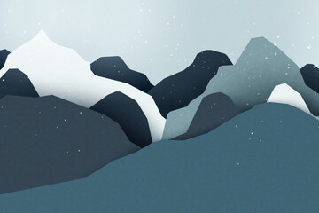Poster - Winter Mountains landscape.Merry christmas and happy new year background paper art style.Vector illustration.