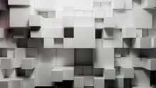 Futuristic Tech Wallpaper With Perfectly Arranged Multisized Blocks. White And Grey, 3D Render.