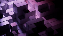 Modern Tech Background With Precisely Arranged Glossy Blocks. Pink And Violet, 3D Render.