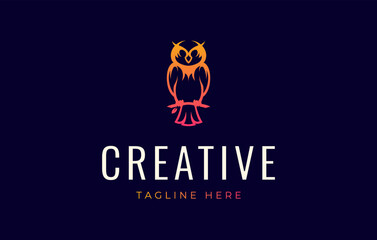 Fototapete - Owl Bird On a Twig Logo Design Template