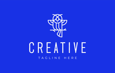 Fototapete - Owl Bird Line Logo Design Template